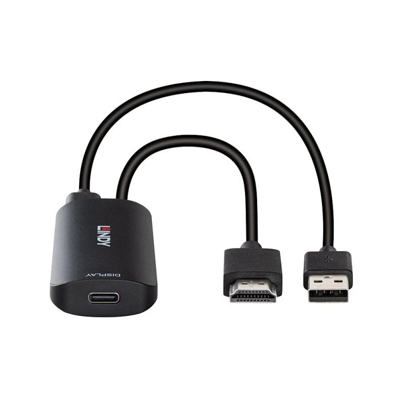 HDMI į USB Type-C keitiklis Lindy 43423 su USB maitinimo įvadu, 0,2 m kabelis, HDMI + USB-C jungtys