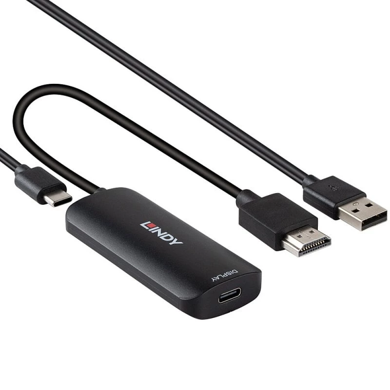 HDMI į USB Type-C keitiklis Lindy 43423 su USB maitinimo įvadu, 0,2 m kabelis, HDMI + USB-C jungtys