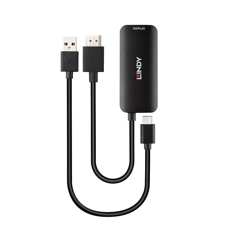 HDMI į USB Type-C keitiklis Lindy 43423 su USB maitinimo įvadu, 0,2 m kabelis, HDMI + USB-C jungtys