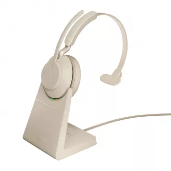 Jabra Evolve2 65 USB-C UC Chrg stand Mono - Smėlio spalvos, Belaidis, Biuro/Skambučių centro, 20 - 20000 Hz, 99.2 g, Ausinės, Smėlio