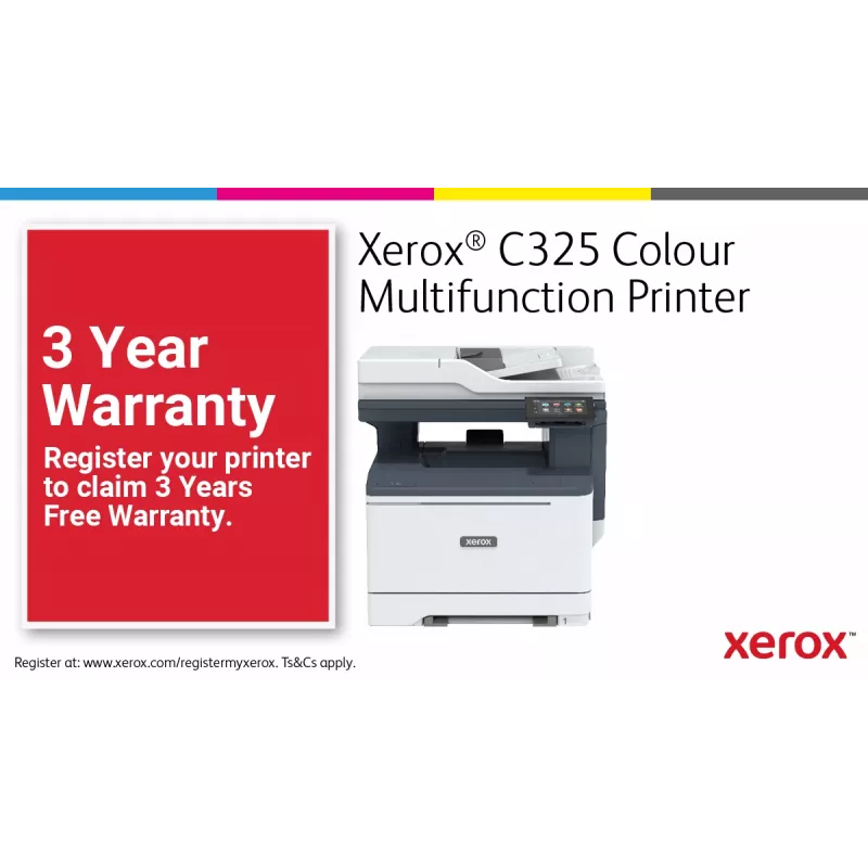 Xerox C325 A4 33ppm belaidis dvipusis kopijavimas/spausdinimas/skenavimas/faksas PS3 PCL5e/6 2 padėklai iš viso 251 lapas
