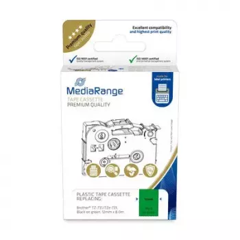 Plastikinė juostos kasetė MediaRange TZ-731 (12 mm, 8 m, žalia su juodu tekstu)