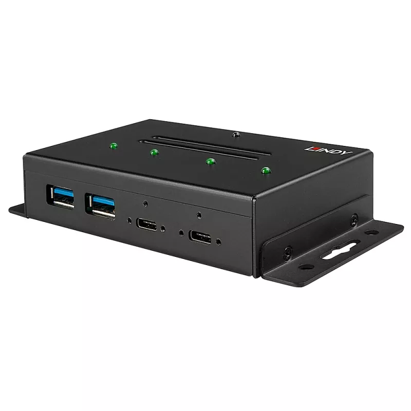 USB šakotuvas Lindy 4 prievadų USB 3.2 Gen 2 Type C metalinis korpusas