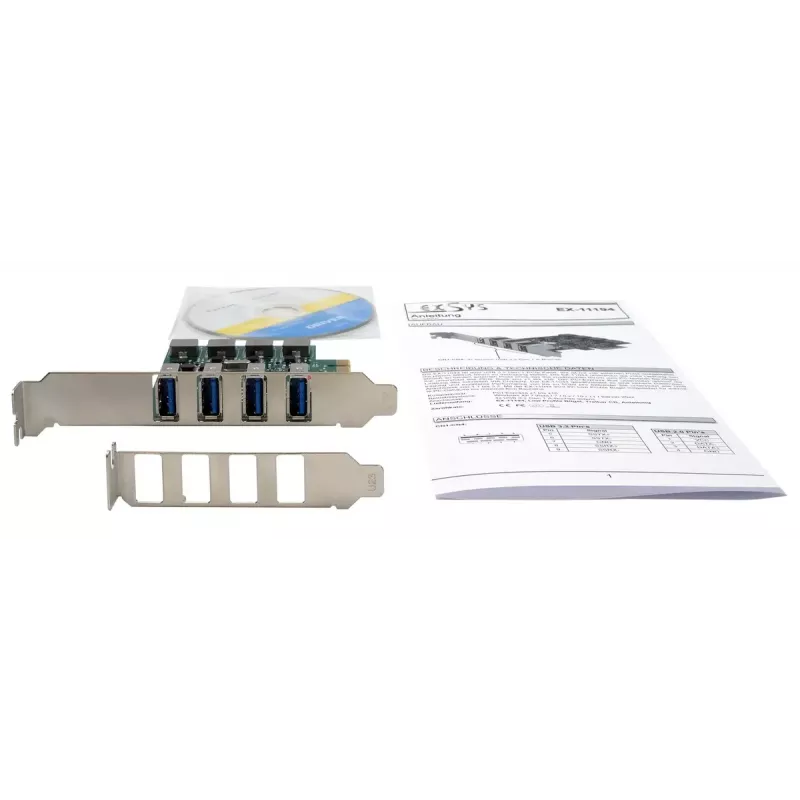 EXSYS EX-11194 4 prievadų USB 3.2 Gen 1 PCIe kortelė su atskiru maitinimu 3A Renesas