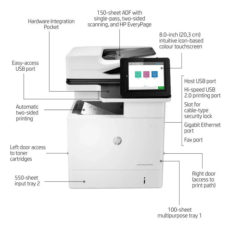 HP LaserJet Enterprise MFP M635h, lazerinis, nespalvotas spausdinimas, 1200 x 1200 DPI, kopijavimas nespalvotas, A4, juoda, balta