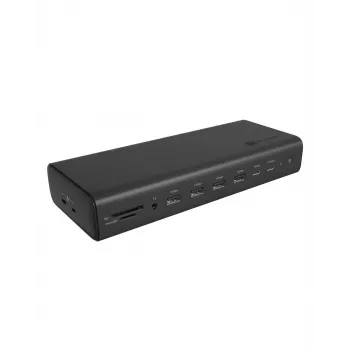 ICY BOX DockingStation 17-in-1, šešios vaizdo išvestys, laidinis, USB 3.2 Gen 2 (3.1 Gen 2) Type-C, 140 W, 3,5 mm, 10,100,1000,2500 Mbit/s, juoda