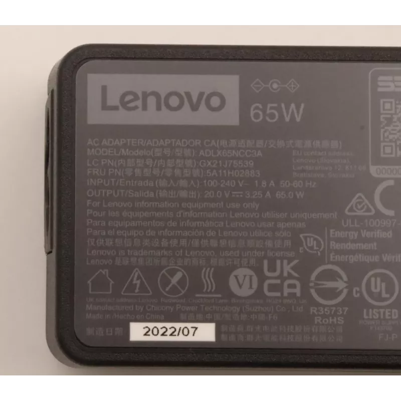 Lenovo 5A11H02883 maitinimo adapteris / keitiklis 65 W, juodas