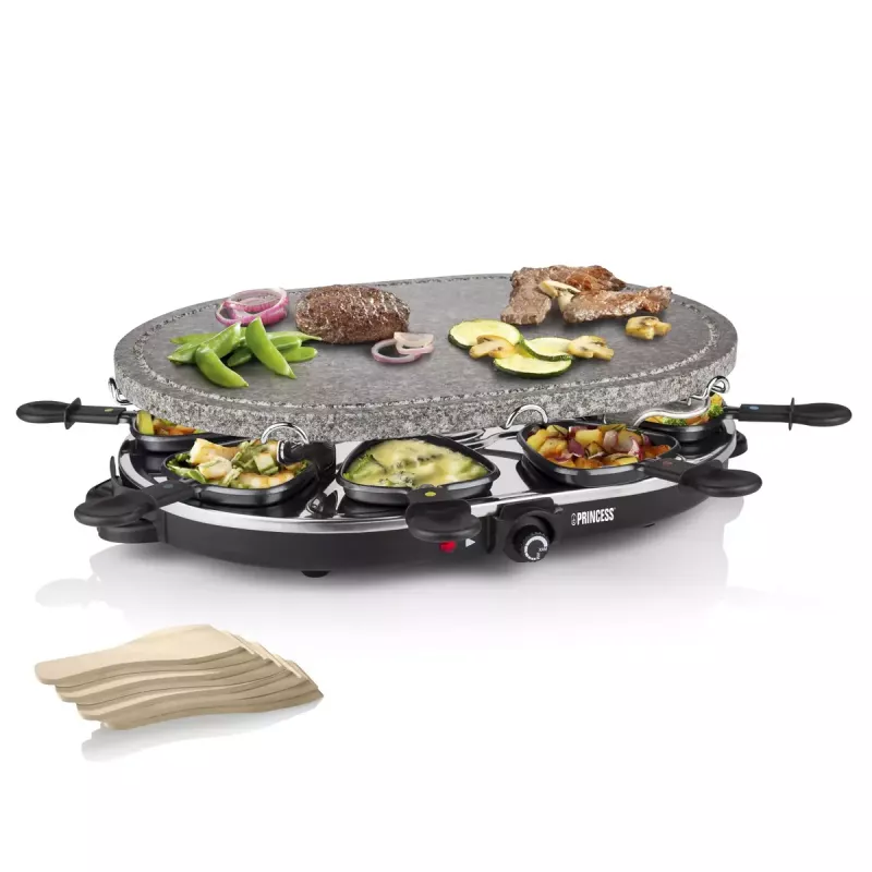 Princess 162720 Raclette 8 ovalinis akmeninis grilio stalas 1200 W 8 keptuvėlės