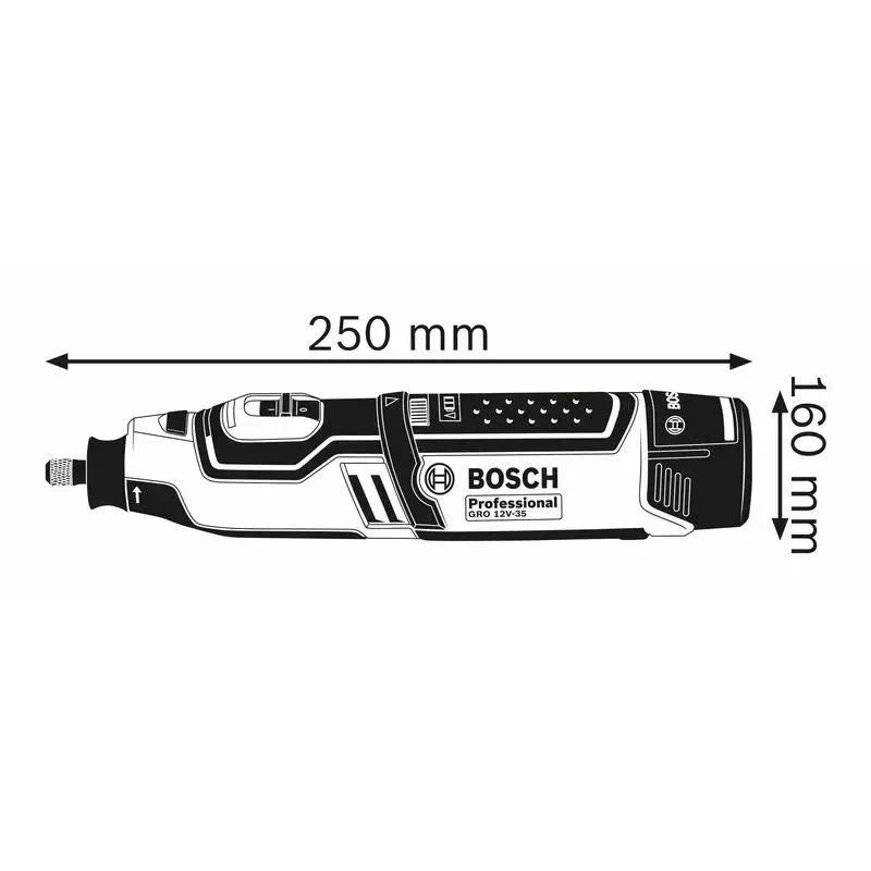 Bosch GRO 10.8 V-LI Professional akumuliatorinis rotacinis įrankis, 3,2 mm įtvaras, 2 akumuliatoriai