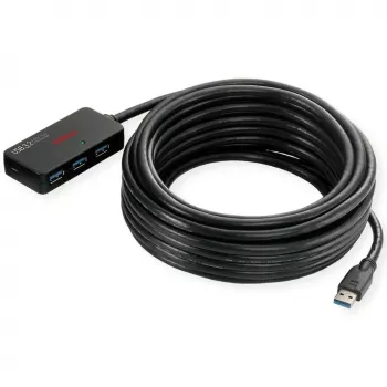 ROLINE USB 3.2 Gen 1 4 prievadų USB šakotuvas su kartotuvu 10 m juodas