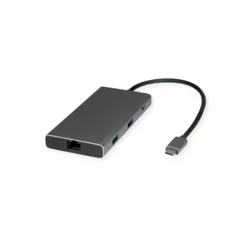 VALUE 12.99.1139 USB 3.2 Gen 1 Type-C laidinis dokas nešiojamam kompiuteriui, juodai pilkas