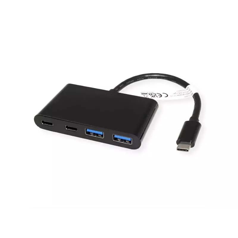 USB-C sąsajos centras VALUE 14.99.5041 — USB 3.2 Gen 1 Type-C/Type-A, 1000 Mbit/s, aliuminis, juodas, 76×46×12.2 mm