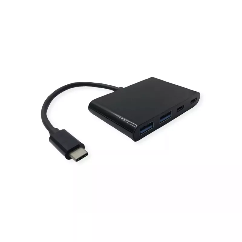 USB-C sąsajos centras VALUE 14.99.5041 — USB 3.2 Gen 1 Type-C/Type-A, 1000 Mbit/s, aliuminis, juodas, 76×46×12.2 mm