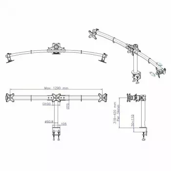 VALUE Triple LCD Arm Desk Clamp juodas – trijų monitorių laikiklis su spaustuvu