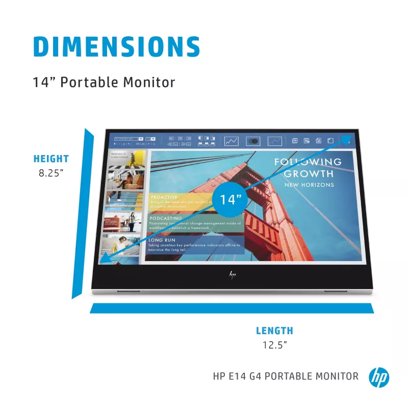 HP E-Series E14 G4 nešiojamas monitorius 35,6 cm (14 colių) 1920 x 1080 pikselių Full HD LED baltas