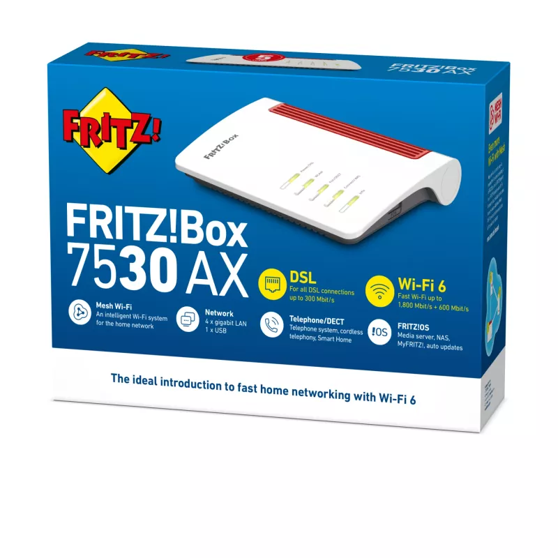 FRITZ!Box 7530 AX belaidis maršrutizatorius Gigabit Ethernet dviejų juostų (2,4 GHz / 5 GHz) Baltas