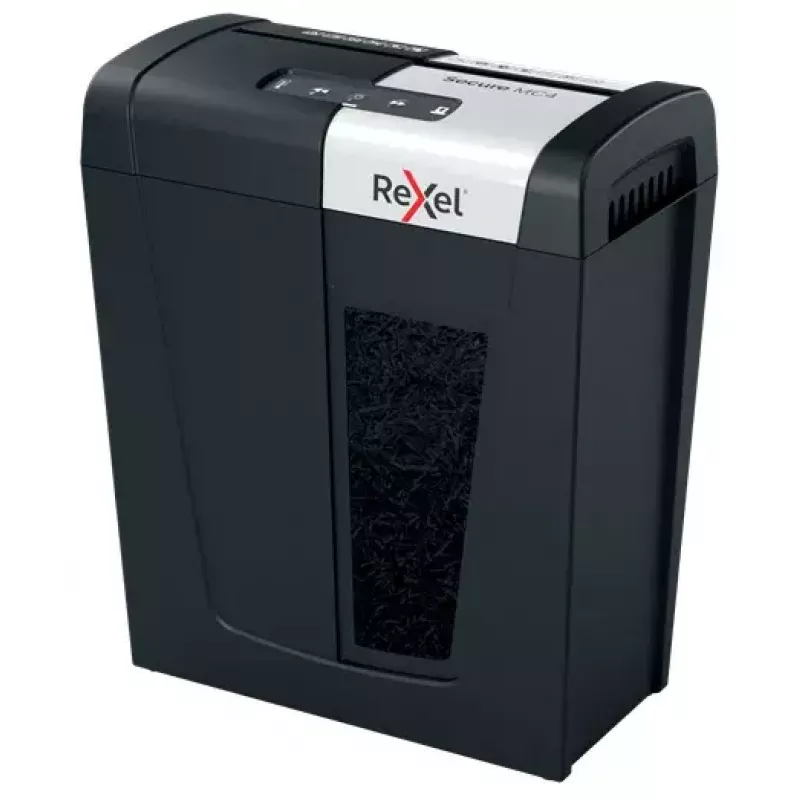 Rexel Secure MC4 popieriaus smulkintuvas, mikro pjūvis, 60 dB, juodas, sidabrinis