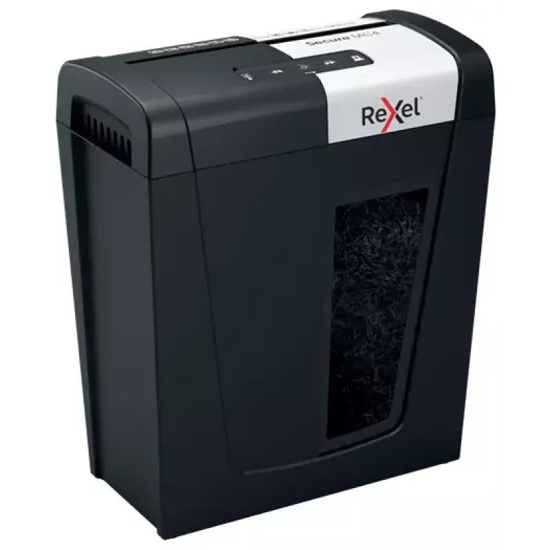Rexel Secure MC4 popieriaus smulkintuvas, mikro pjūvis, 60 dB, juodas, sidabrinis