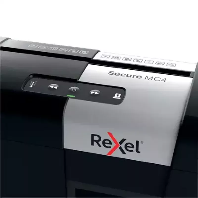 Rexel Secure MC4 popieriaus smulkintuvas, mikro pjūvis, 60 dB, juodas, sidabrinis