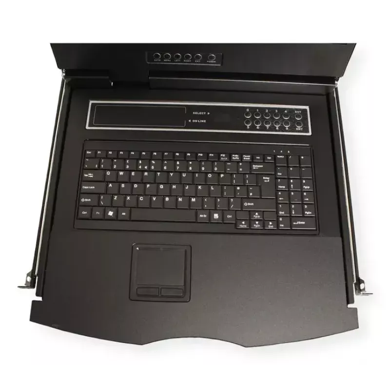 Rack konsolė VALUE 26.99.0132 — 19 colių (48,3 cm) 1366×768 LCD, 1U, Šveicariška klaviatūra, juoda