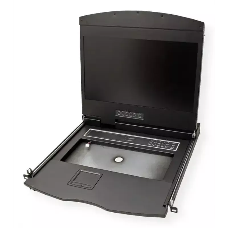 Rack konsolė VALUE 26.99.0132 — 19 colių (48,3 cm) 1366×768 LCD, 1U, Šveicariška klaviatūra, juoda