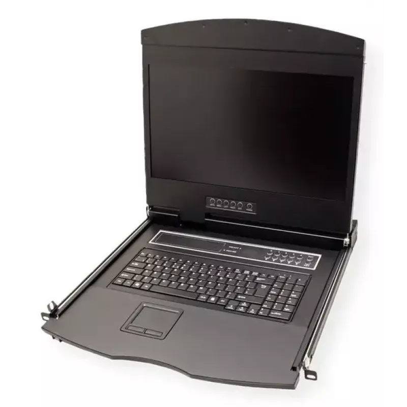 Rack konsolė VALUE 26.99.0132 — 19 colių (48,3 cm) 1366×768 LCD, 1U, Šveicariška klaviatūra, juoda