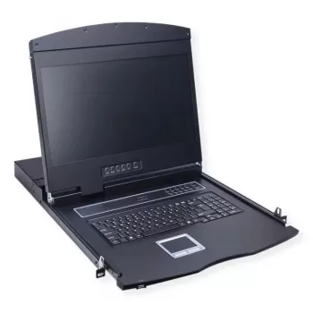 Rack konsolė VALUE 26.99.0132 — 19 colių (48,3 cm) 1366×768 LCD, 1U, Šveicariška klaviatūra, juoda