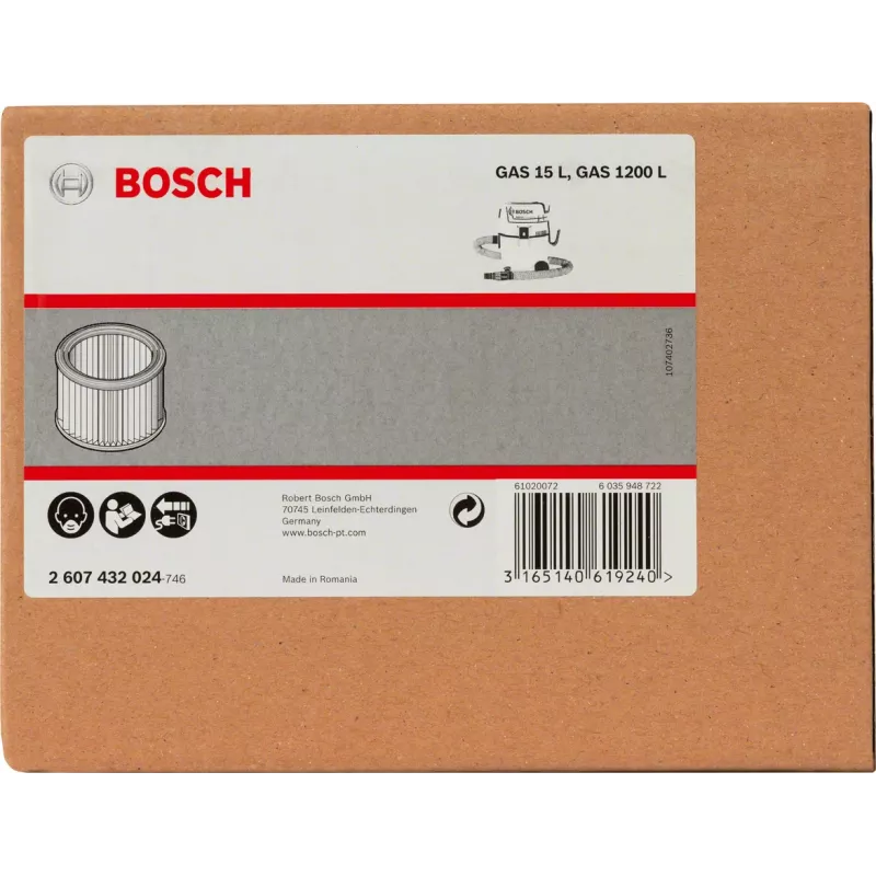 Bosch 2 607 432 024 filtras dulkių siurbliui, efektyvus valymo filtras