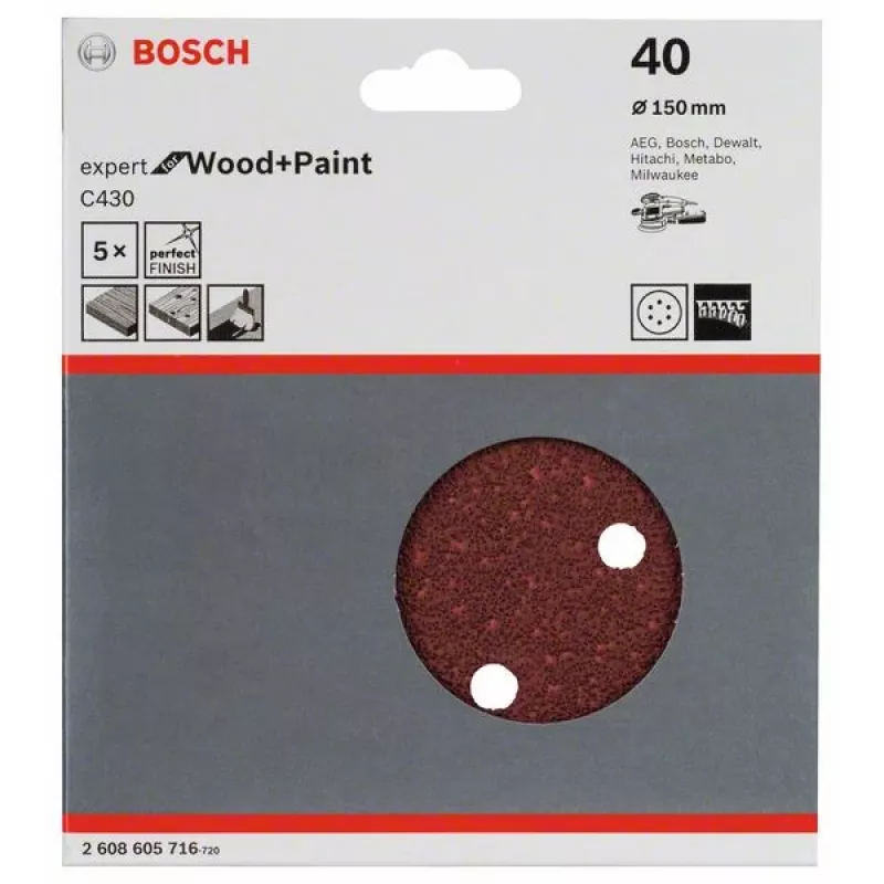 Bosch 2 608 605 716 šlifavimo popierius P40 5 vnt.