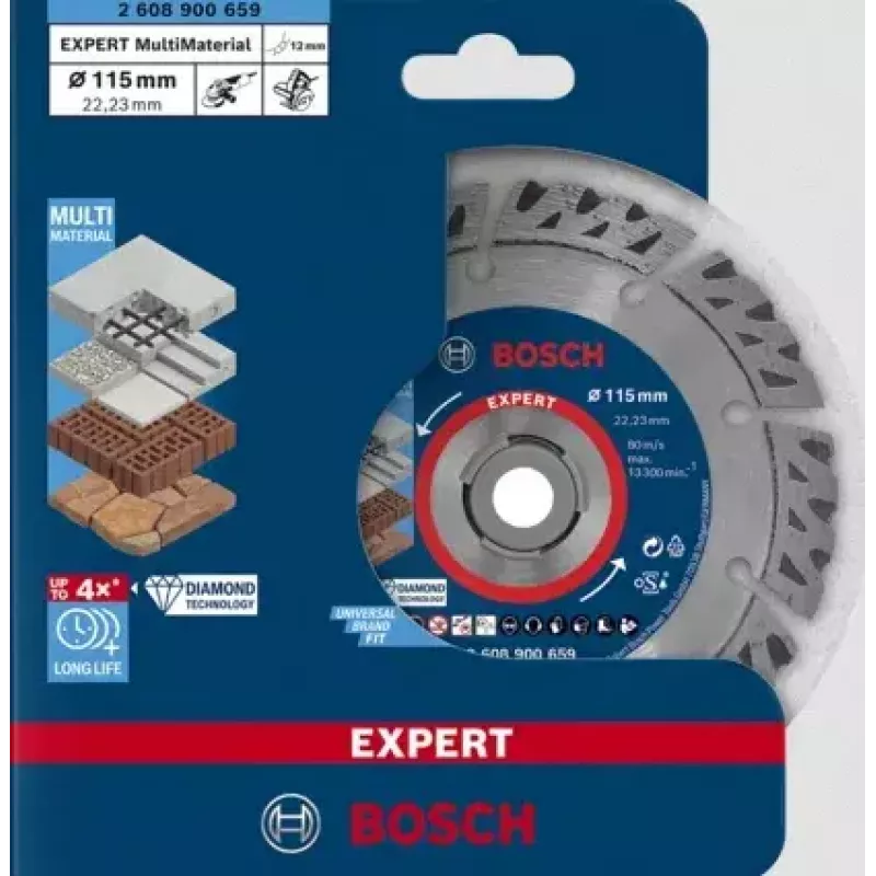 Pjovimo diskas Bosch EXPERT MultiMaterial 11.5 cm plytoms, betonui