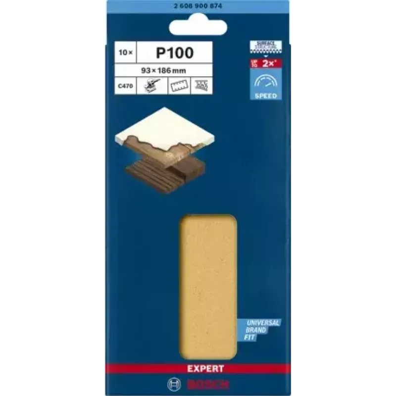 Bosch 2 608 900 874 šlifavimo lakštas medienai ir dažytiems paviršiams EXPERT C470 (10 vnt., 93×186 mm)