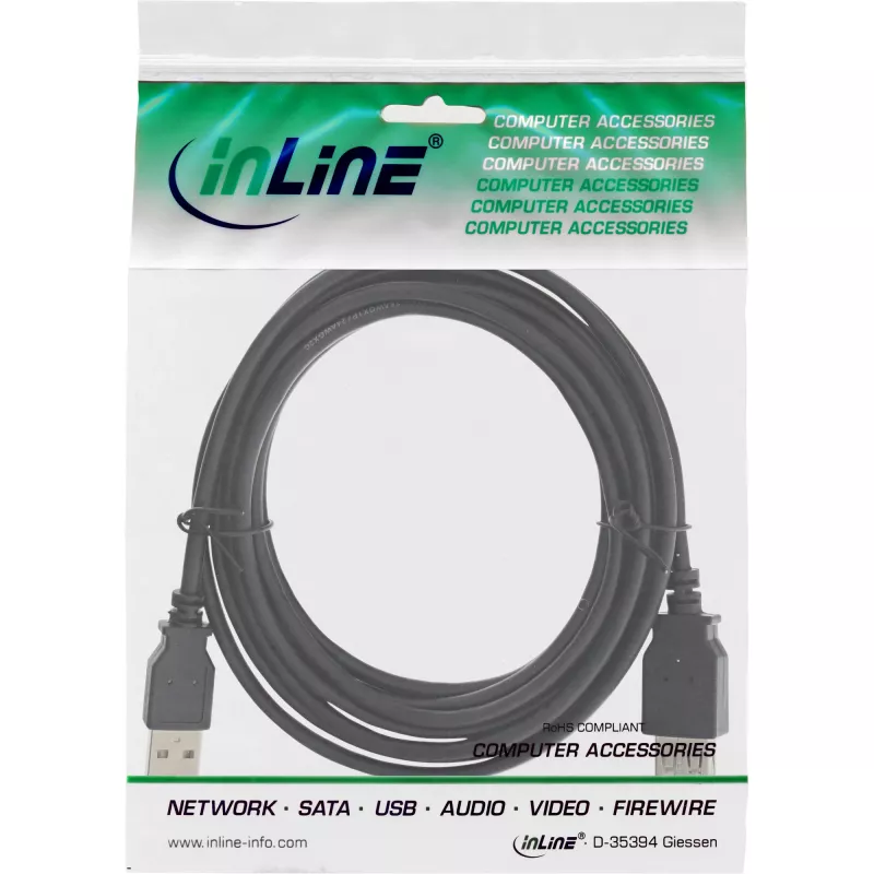 InLine 34618B USB 2.0 prailginimo kabelis, A tipo kištukas / lizdas, 1,8 m, juodas