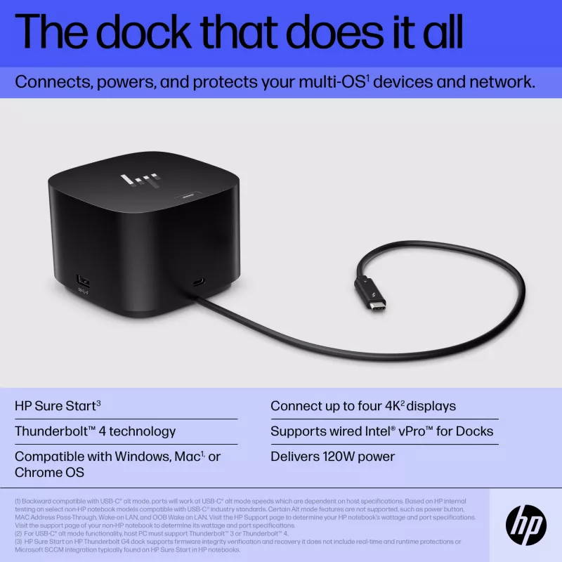 HP Thunderbolt Dock 120W G4 laidas prijungimo stotelė juoda