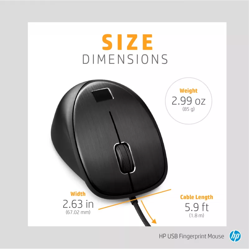 Pelė HP USB Fingerprint Mouse USB Type-A