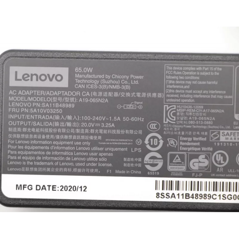 Lenovo 5A10V03250 maitinimo adapteris / keitiklis Vidaus 65 W Juoda
