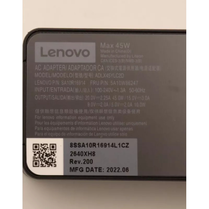 Lenovo 5A10W86247 maitinimo adapteris / keitiklis vidaus naudojimui 45 W juodas