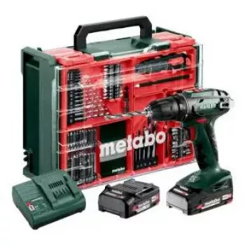Akumuliatorinis gręžtuvas pistoline rankena Metabo BS 18, be raktelio griebtuvas, 1,3 kg, 1600 RPM, 10 mm griebtuvas, 2 Ah Li-Ion (2 baterijos)