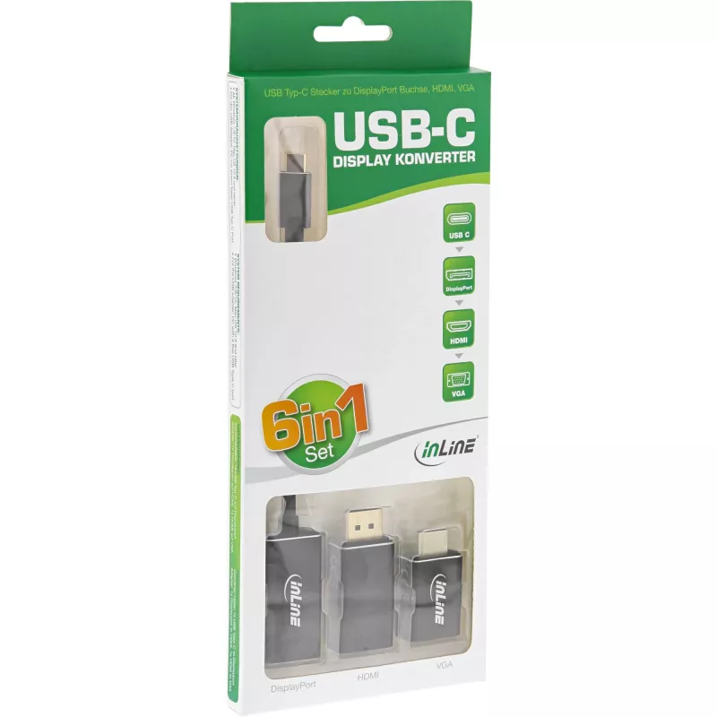 InLine USB ekrano keitiklių rinkinys 6-in-1, 4K/60Hz juodas