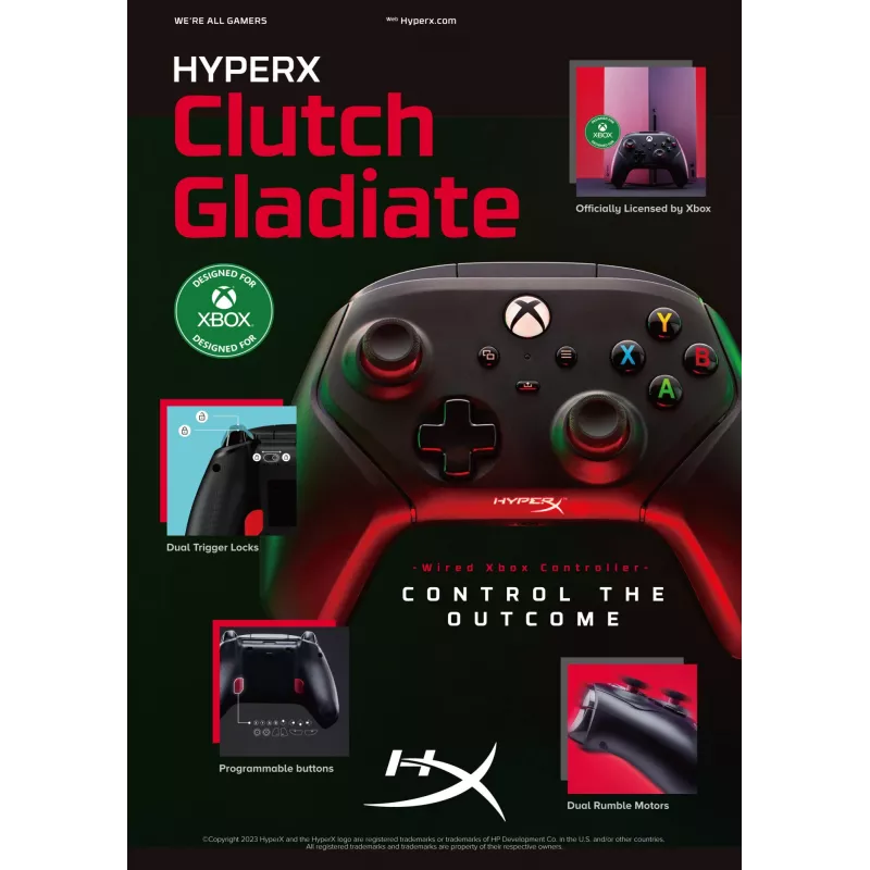 Žaidimų pultas HyperX Clutch Gladiate 6L366AA juodas USB laidinis PC Xbox One Series S X