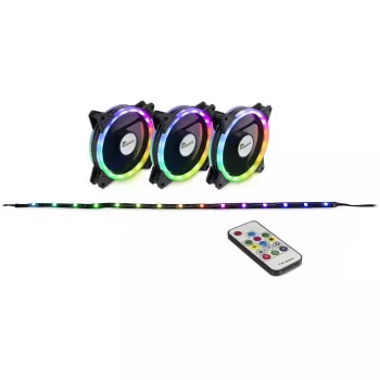 Ventiliatorių rinkinys Inter-Tech RS-04 RGB 3×120 mm + LED juostelė 50 cm, juodas