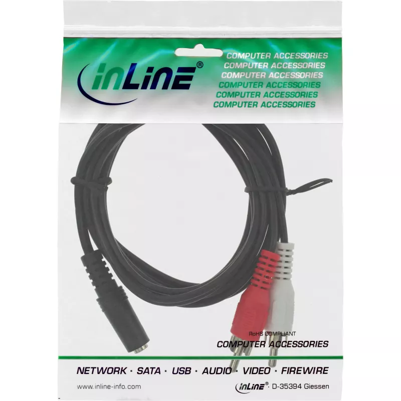 Garso kabelis 2x RCA (vyriškas) / 3,5 mm stereo (moteriška) 2 m InLine 89940C