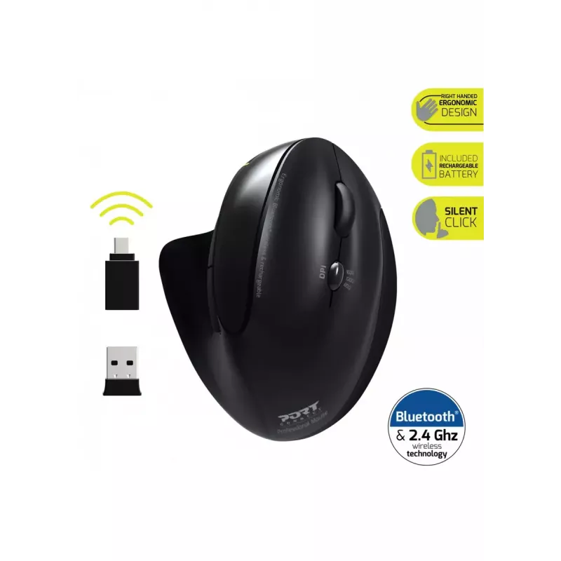 Port Designs 900706-BT belaidė pelė RF + Bluetooth, ergonomiška, dešinei rankai