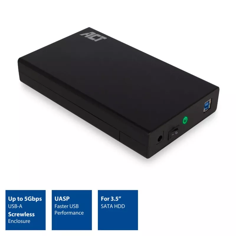 Išorinis HDD/SSD dėklas ACT AC1405 3.5 colio SATA USB 3.2 Gen1 juodas