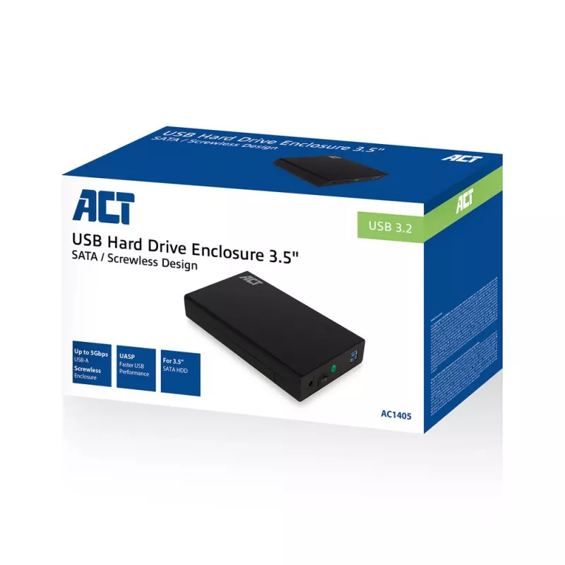 Išorinis HDD/SSD dėklas ACT AC1405 3.5 colio SATA USB 3.2 Gen1 juodas