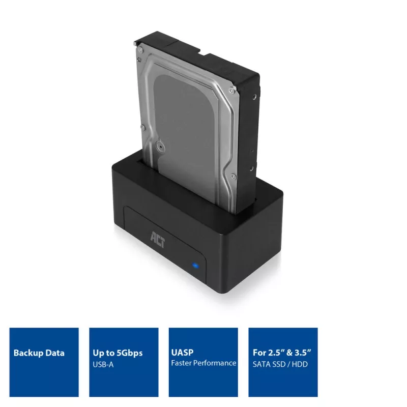 ACT 2.5 colio / 3.5 colio SATA HDD / SSD dokavimo stotelė USB 3.2 Gen1 juoda