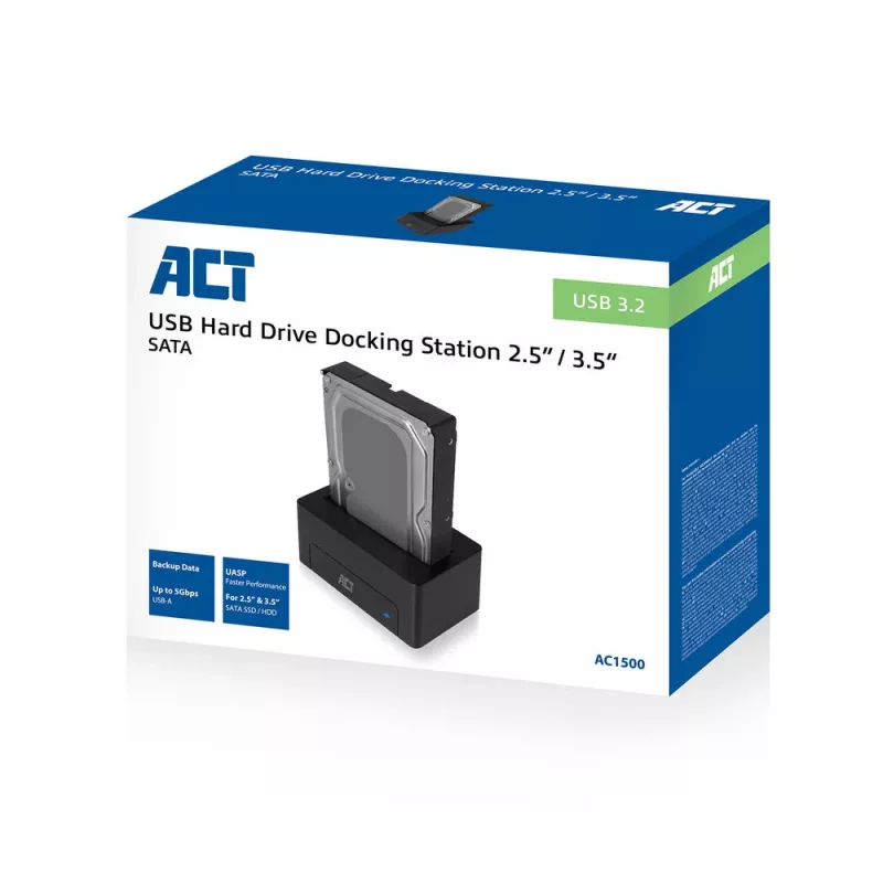 ACT 2.5 colio / 3.5 colio SATA HDD / SSD dokavimo stotelė USB 3.2 Gen1 juoda