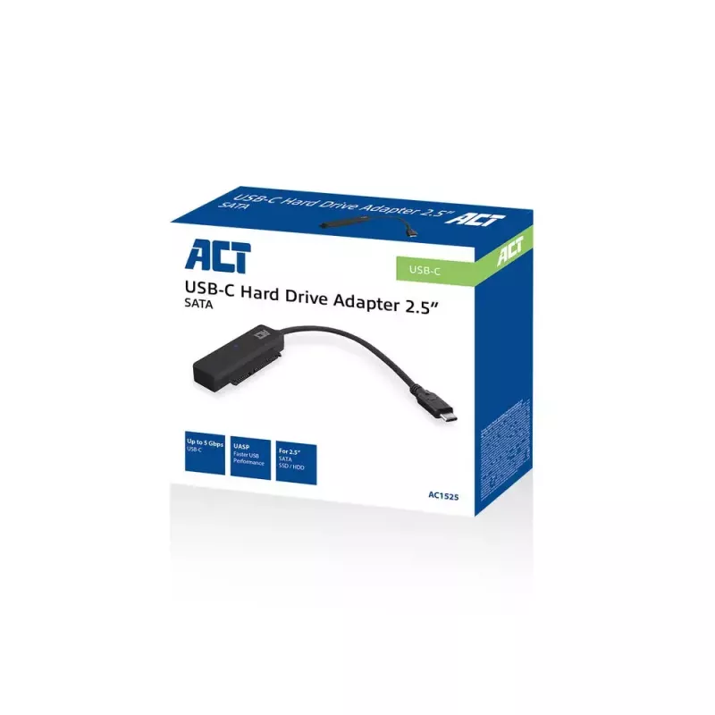 ACT USB-C adapterinis kabelis prie 2,5 colio SATA HDD/SSD AC1525 0,15 m Juoda
