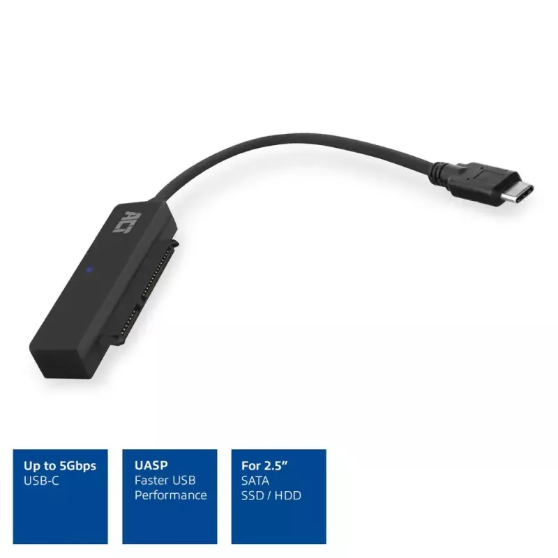 ACT USB-C adapterinis kabelis prie 2,5 colio SATA HDD/SSD AC1525 0,15 m Juoda
