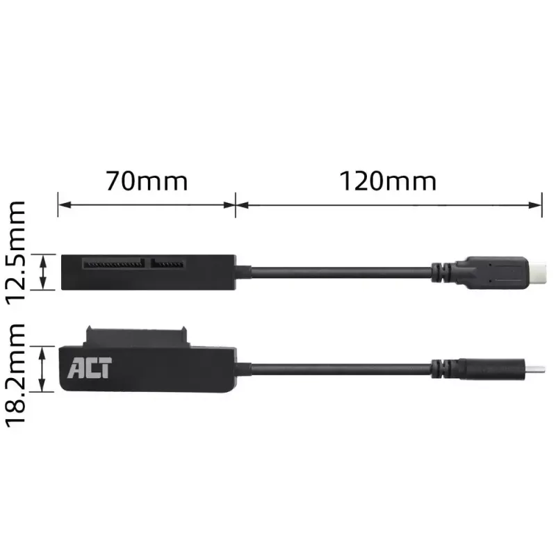 ACT USB-C adapterinis kabelis prie 2,5 colio SATA HDD/SSD AC1525 0,15 m Juoda