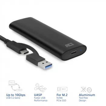 SSD korpusas ACT AC1615 USB-C M.2 NVMe PCIe 10 Gbit/s juodas